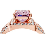 Rose gold Fancy Pink Radiant Cut Diamond Halo Ring with Split Shank and Bezel Accents and Four-Prong Setting_4