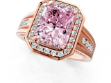 Rose gold Fancy Pink Radiant Cut Diamond Halo Ring with Split Shank and Bezel Accents and Prong Setting_1