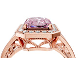 Rose gold Fancy Pink Radiant Cut Diamond Halo Ring with Split Shank and Bezel Accents and Prong Setting_4