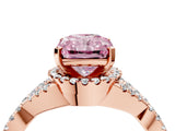 Rose gold Fancy Pink Radiant Cut Diamond  Halo Twist Band Solitaire Prong Setting Ring_28