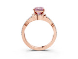 Rose gold Fancy Pink Radiant Cut Diamond  Halo Twist Band Solitaire Prong Setting Ring_69