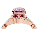 Rose gold Fancy Pink Radiant Cut Diamond  Halo Twist Band Solitaire Prong Setting Ring_70