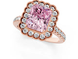 Rose gold Fancy Pink Radiant  Cut Diamond Milgrain Floral Halo Engagement Ring with Pavé Band_16