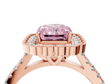 Rose gold Fancy Pink Radiant  Cut Diamond Milgrain Floral Halo Engagement Ring with Pavé Band_19