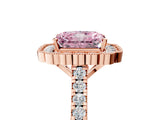 Rose gold Fancy Pink Radiant  Cut Diamond Milgrain Floral Halo Engagement Ring with Pavé Band_20