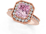 Rose gold Fancy Pink Radiant Cut Diamond Milgrain Halo Engagement Ring with Round Pavé Band and Prong Setting_25