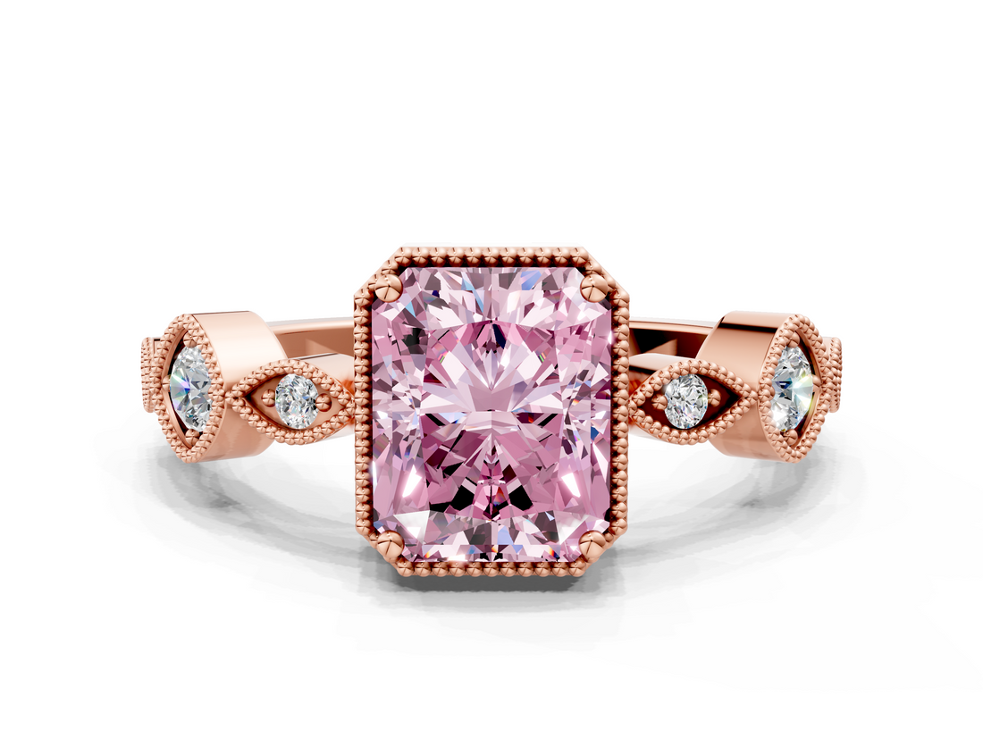 Rose gold Fancy Pink Radiant  Cut Diamond Milgrain Marquise Band with Prong Setting_3