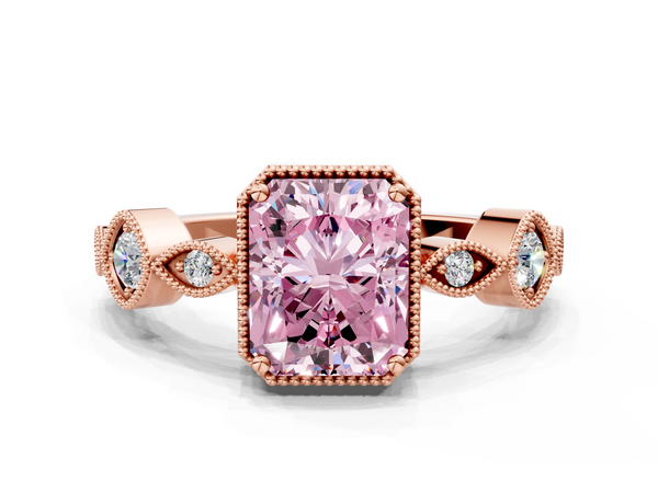 Rose gold Fancy Pink Radiant  Cut Diamond Milgrain Marquise Band with Prong Setting