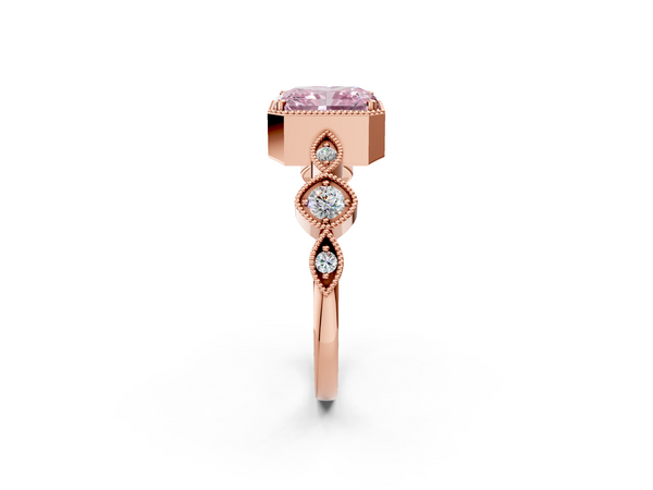 Rose gold Fancy Pink Radiant  Cut Diamond Milgrain Marquise Band with Prong Setting