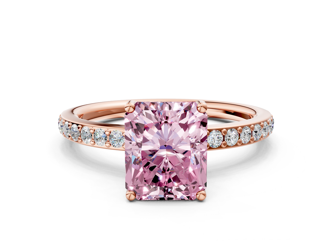 Rose gold Fancy Pink Radiant  Cut Diamond Pavé Band Ring with Four-Prong Setting_24