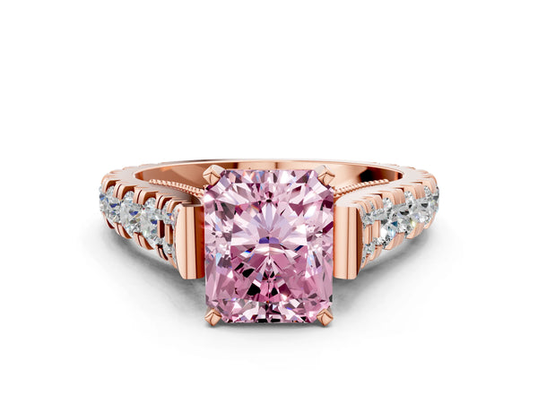 Rose gold Fancy Pink Radiant Cut Diamond Classic Solitaire Ring with Pavé Band and Four-Prong Setting