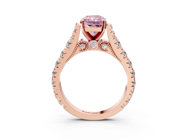 Rose gold Fancy Pink Radiant Cut Diamond Classic Solitaire Ring with Pavé Band and Four-Prong Setting