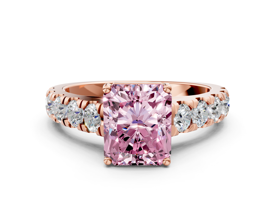Rose gold Fancy Pink Radiant  Cut Diamond Pavé Band Solitaire with Four-Prong Setting_3