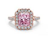 Rose gold Fancy Pink Radiant Cut Diamond Pavé Halo Ring with Four-Prong Setting_36