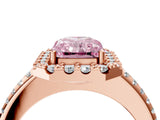 Rose gold Fancy Pink Radiant Cut Diamond Pavé Halo Ring with Four-Prong Setting_40