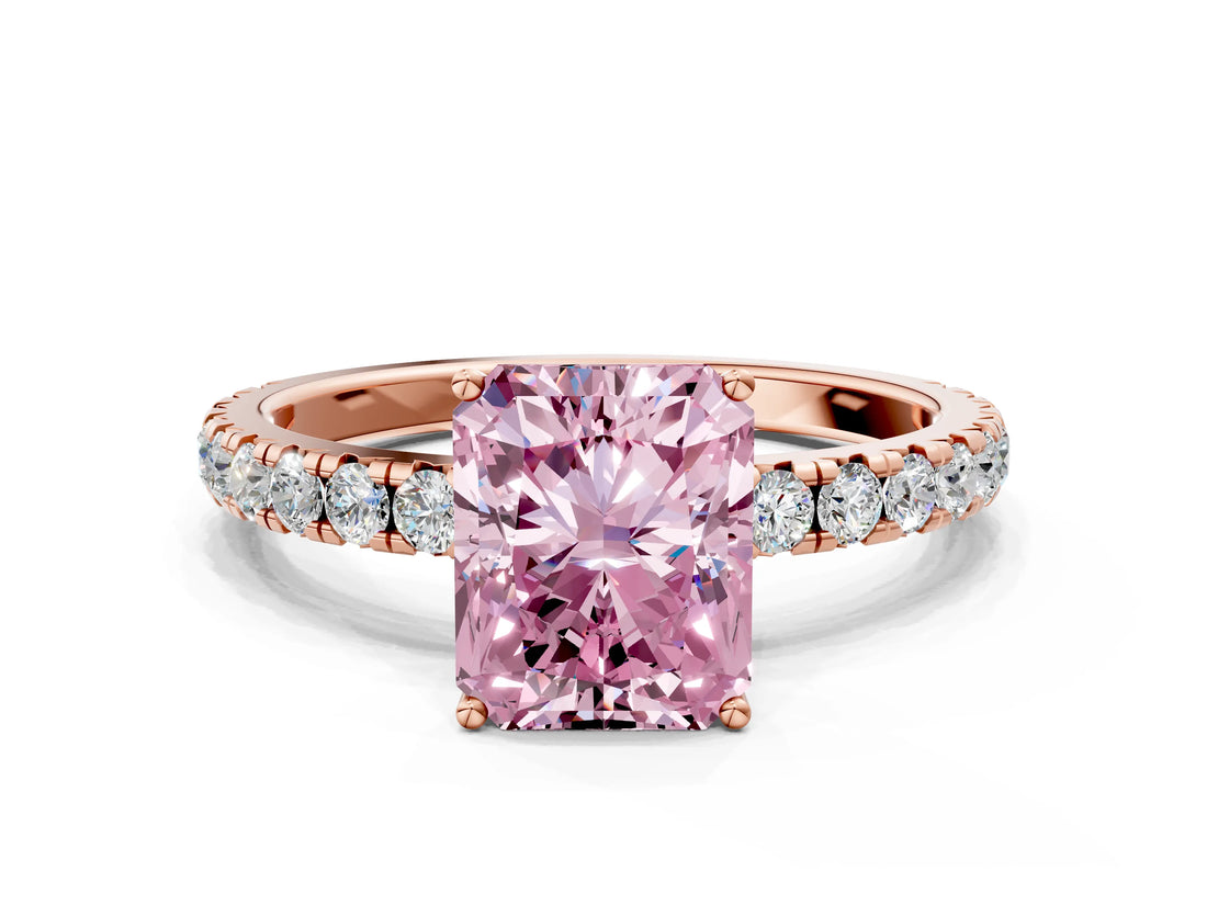 Rose gold Fancy Pink Radiant Cut Diamond Pavé Solitaire Engagement Ring with Four-Prong Setting_91