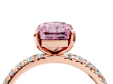 Rose gold Fancy Pink Radiant Cut Diamond Pavé Solitaire Ring with Round Band and Prong Setting_16