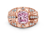 Rose gold Fancy Pink Radiant Cut Diamond Pave Art Deco Split Shank Ring with Four-Prong Setting