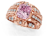 Rose gold Fancy Pink Radiant Cut Diamond Pave Art Deco Split Shank Ring with Four-Prong Setting_1