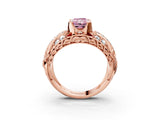 Rose gold Fancy Pink Radiant Cut Diamond Pave Art Deco Split Shank Ring with Four-Prong Setting_3