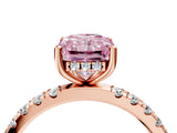 Rose gold Fancy Pink Radiant Cut Diamond Pave Band Solitaire Ring with Four-Prong Setting_62