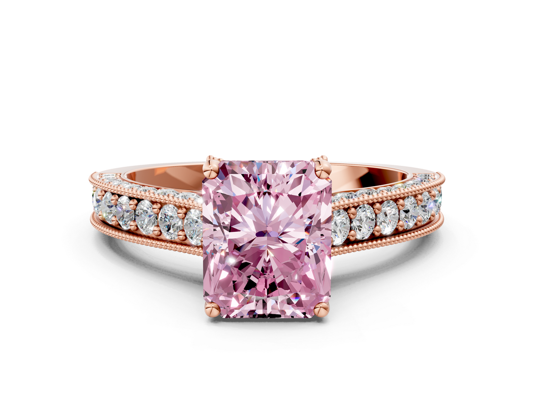 Rose gold Fancy Pink Radiant  Cut Diamond Pave Band with Four-Prong Setting_20