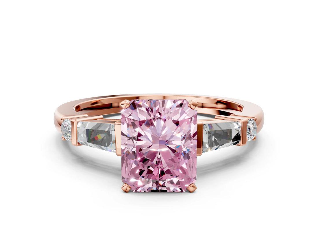 Rose gold Fancy Pink Radiant  Cut Diamond Ring with Baguette Side Stones, Channel Set Band, and Four-Prong Setting_24