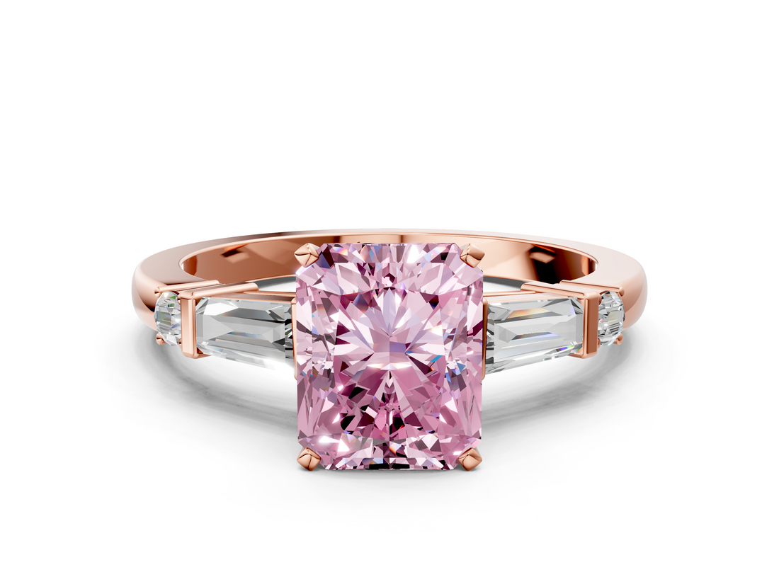 Rose gold Fancy Pink Radiant  Cut Diamond Ring with Baguette Side Stones, Channel Set Band, and Four-Prong Setting_3