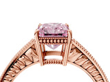 Rose gold Fancy Pink Radiant Cut Diamond Ring with Milgrain Pavé Band and Four-Prong Setting_23