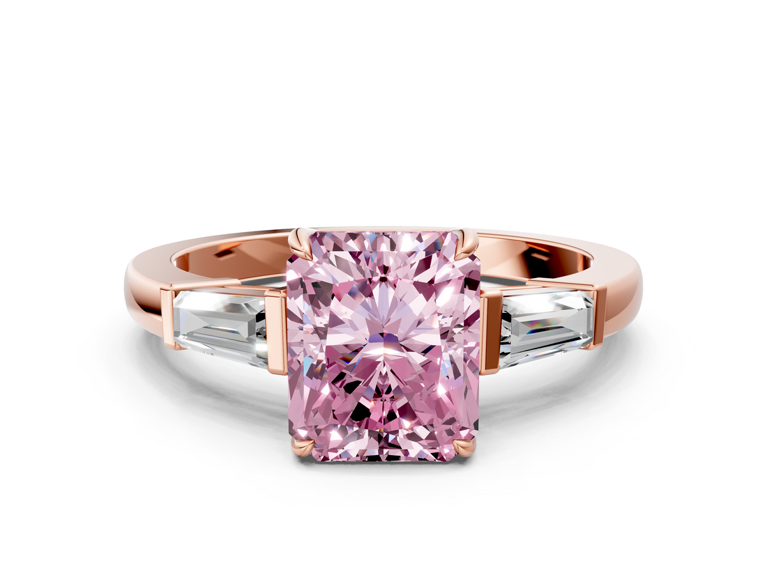 Rose gold Fancy Pink Radiant  Cut Diamond Ring with Tapered Baguette Side Stones in Four-Prong Setting_3