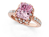 Rose gold Fancy Pink Radiant Cut Diamond Scalloped Halo Engagement Ring with Round Shared Prong Band_11