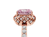 Rose gold Fancy Pink Radiant Cut Diamond Scalloped Halo Engagement Ring with Round Shared Prong Band_15