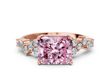 Rose gold Fancy Pink Radiant Cut Diamond Scattered Round Accent Ring with Prong Setting_12