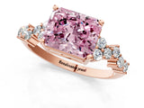 Rose gold Fancy Pink Radiant Cut Diamond Scattered Round Accent Ring with Prong Setting_13