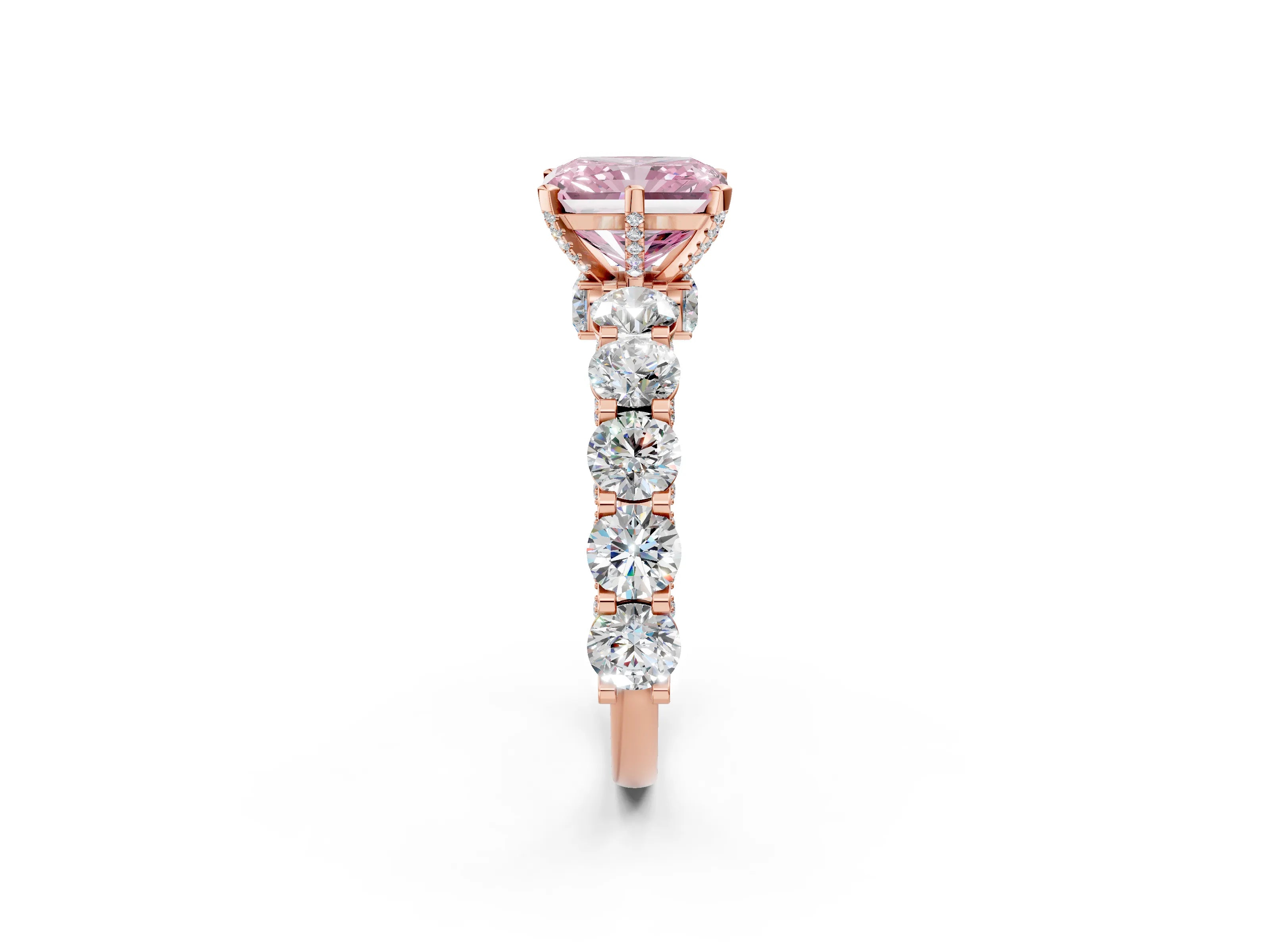 Rose gold Fancy Pink Radiant Cut Diamond Side Stone Engagement Ring with Four-Prong Setting_26