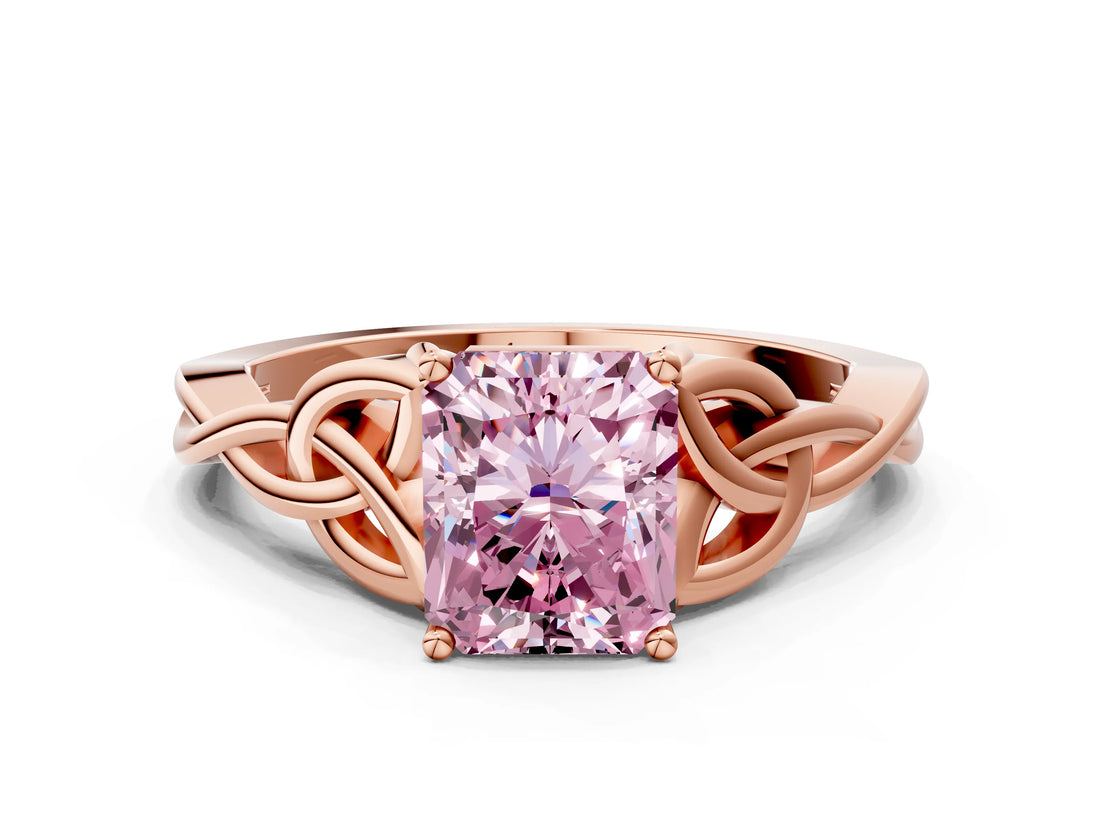 Rose gold Fancy Pink Radiant Cut Diamond Solitaire Celtic Knot Ring with Four-Prong Setting_41