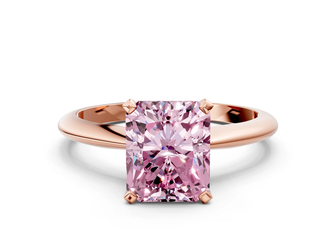 Rose gold Fancy Pink Radiant Cut Diamond Solitaire Engagement Ring with Classic Band and Four-Prong Setting_36