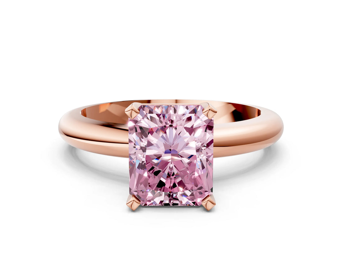 Rose gold Fancy Pink Radiant Cut Diamond Solitaire Engagement Ring with Round Band and Four-Prong Setting_138