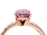 Rose gold Fancy Pink Radiant Cut Diamond Solitaire Pavé Engagement Ring with Round Band and Prong Setting_53