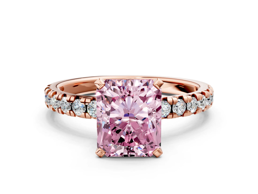 Rose gold Fancy Pink Radiant Cut Diamond Solitaire Pavé Engagement Ring with Round Band and Prong Setting_67