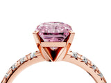 Rose gold Fancy Pink Radiant Cut Diamond Solitaire Pavé Engagement Ring with Round Band and Prong Setting_71