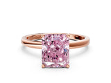 Rose gold Fancy Pink Radiant Cut Diamond Solitaire Ring with Classic Band and Four-Prong Setting