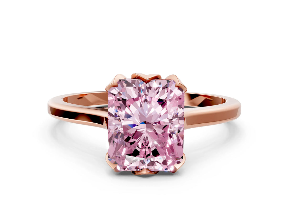 Rose gold Fancy Pink Radiant Cut Diamond Solitaire Ring with Flower Prong Setting and Classic Band_36