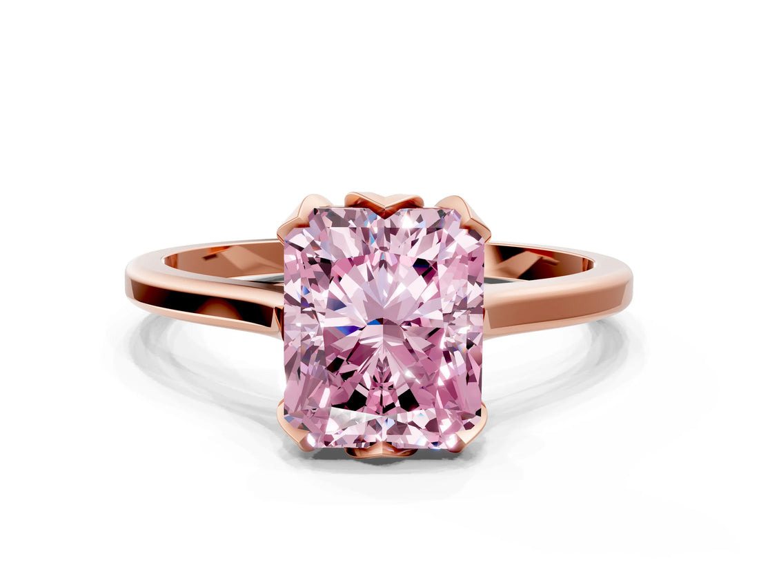 Rose gold Fancy Pink Radiant Cut Diamond Solitaire Ring with Flower Prong Setting and Classic Band_54