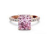 Rose gold Fancy Pink Radiant Cut Diamond Solitaire Ring with Four-Prong Setting and Pavé Band_3