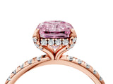 Rose gold Fancy Pink Radiant Cut Diamond Solitaire Ring with Four-Prong Setting and Pavé Band_7