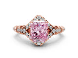 Rose gold Fancy Pink Radiant Cut Diamond Solitaire Ring with Hidden Halo and Pavé Band_27