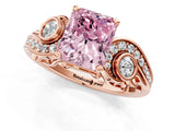 Rose gold Fancy Pink Radiant Cut Diamond Solitaire Ring with Milgrain Pavé Band and Four-Prong Setting_154