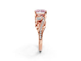 Rose gold Fancy Pink Radiant Cut Diamond Solitaire Ring with Milgrain Pavé Band and Four-Prong Setting_155