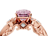 Rose gold Fancy Pink Radiant Cut Diamond Solitaire Ring with Milgrain Pavé Band and Four-Prong Setting_157